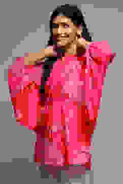 Pink LIVA Straight Embroidered Top image number 2