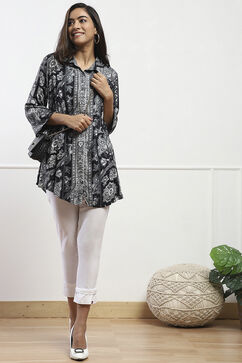 White Cotton Blend Narrow Pants image number 0
