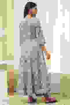 Dull Blue Cotton Floral Anarkali Suit Set image number 4