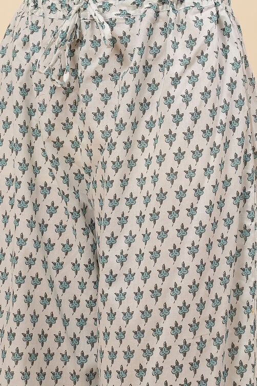 Turquoise Cotton A-Line Kurta Palazzo Suit Set image number 3