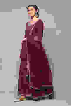 Wine Art Silk Straight Kurta Garara Suit Set image number 5