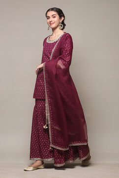 Wine Art Silk Straight Kurta Garara Suit Set image number 5