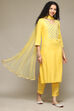 Yellow Rayon Straight Kurta Pants Suit Set image number 0