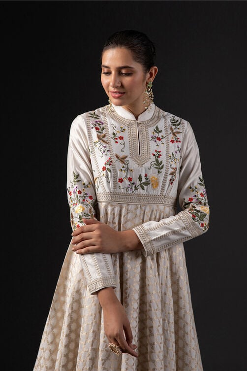 Rohit Bal Off White Cotton Silk Anarkali Embroidered Suit Set image number 1