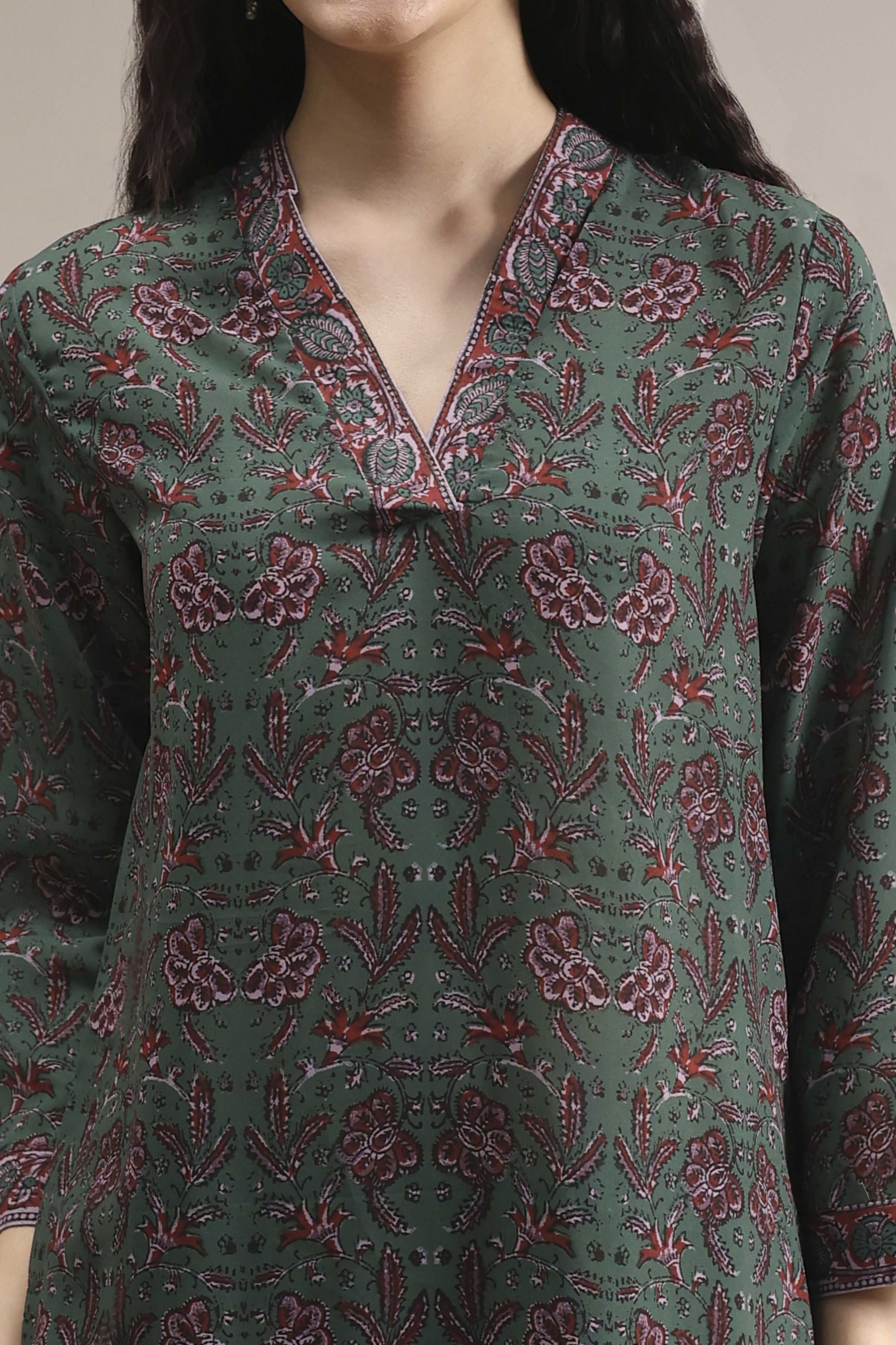 Blue Printed Straight Suit Set image number 1