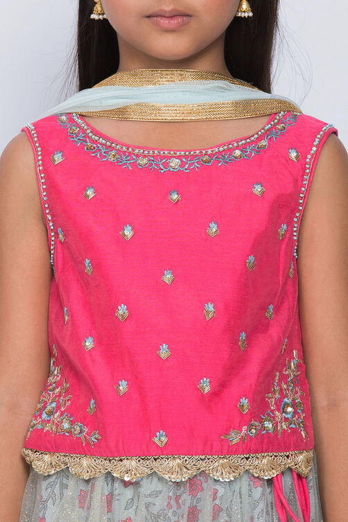 Hot Pink Art Silk Straight Lehenga Set image number 1