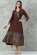 Brown Rayon Flared Printed Kurta