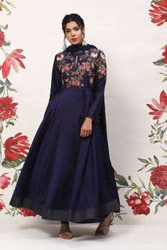 Rohit Bal Indigo Cotton Blend Anarkali Kurta Suit Set image number 7