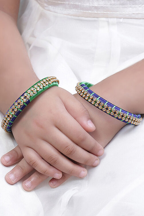 Blue & Green Plastic & Thread Bangles image number 3