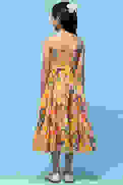 Yellow Printed Strappy Cotton Tiered Dress image number 3