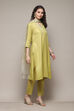 Lime Green LIVA Straight Kurta Pant Suit Set image number 6