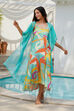 Teal Green Printed A-Line Dress with Shrug image number 0