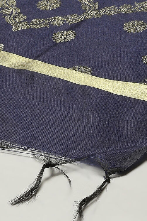 Navy Cotton Blend Yarndyed Dupatta image number 1