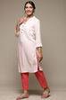 Off White Pink LIVA Straight Yarndyed Kurta image number 2