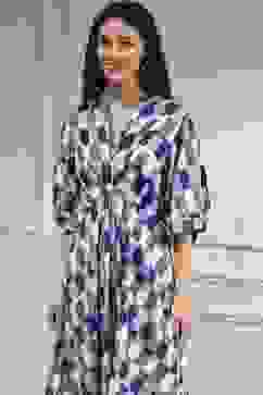 Indigo Cotton Flared Yarndyed Dress image number 1