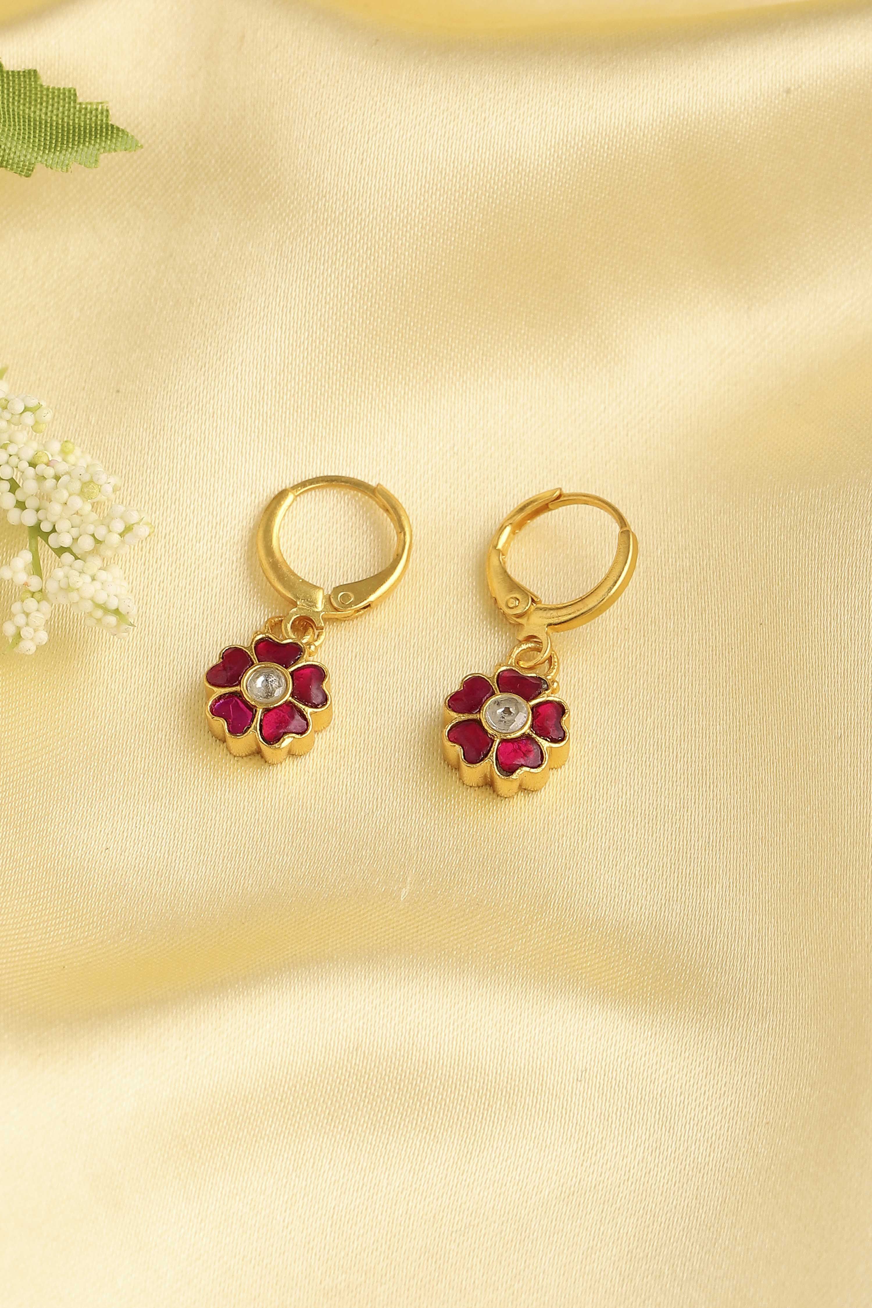 Red Gold Plated Brass Floral Drop Earrings image number 0