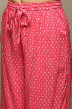 Pink Rayon Asymmetric Kurta Palazzo Suit Set image number 2