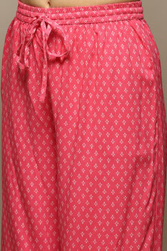 Pink Rayon Asymmetric Kurta Palazzo Suit Set image number 2