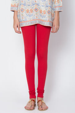 Red Cotton Blend Dyed Churidar image number 1