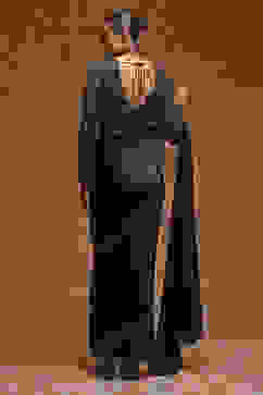 Black Poly Satin Fitted Embroidered Pre-Draped Saree image number 3