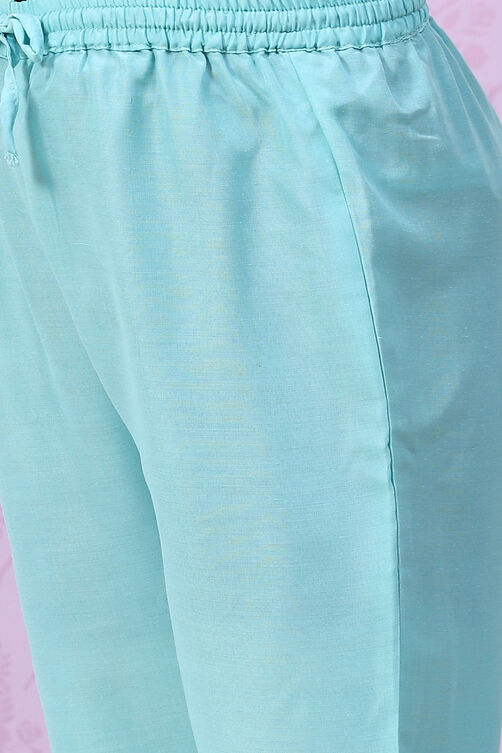 Turquoise Art Silk Straight Printed Kurta image number 2