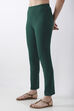 Blue Cotton Lycra Straight Pants image number 2