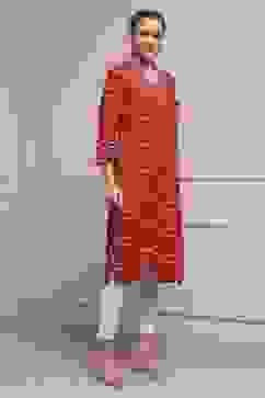 Red Viscose Rayon Straight Kurta image number 4