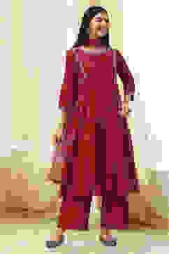 Red Cotton Foil Printed Kalidar Suit Set image number 6