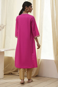 Fuchsia Cotton Printed A-Line Kurta image number 3