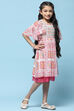 Pink Mosaic Printed Chiffon Dress With Smocking On Yoke image number 4