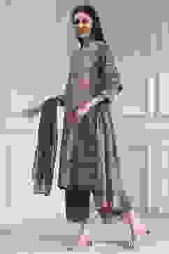 Grey Cotton Printed Straight Suit Set image number 3