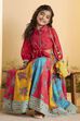 Red Cotton Printed Flared Lehenga Set image number 6