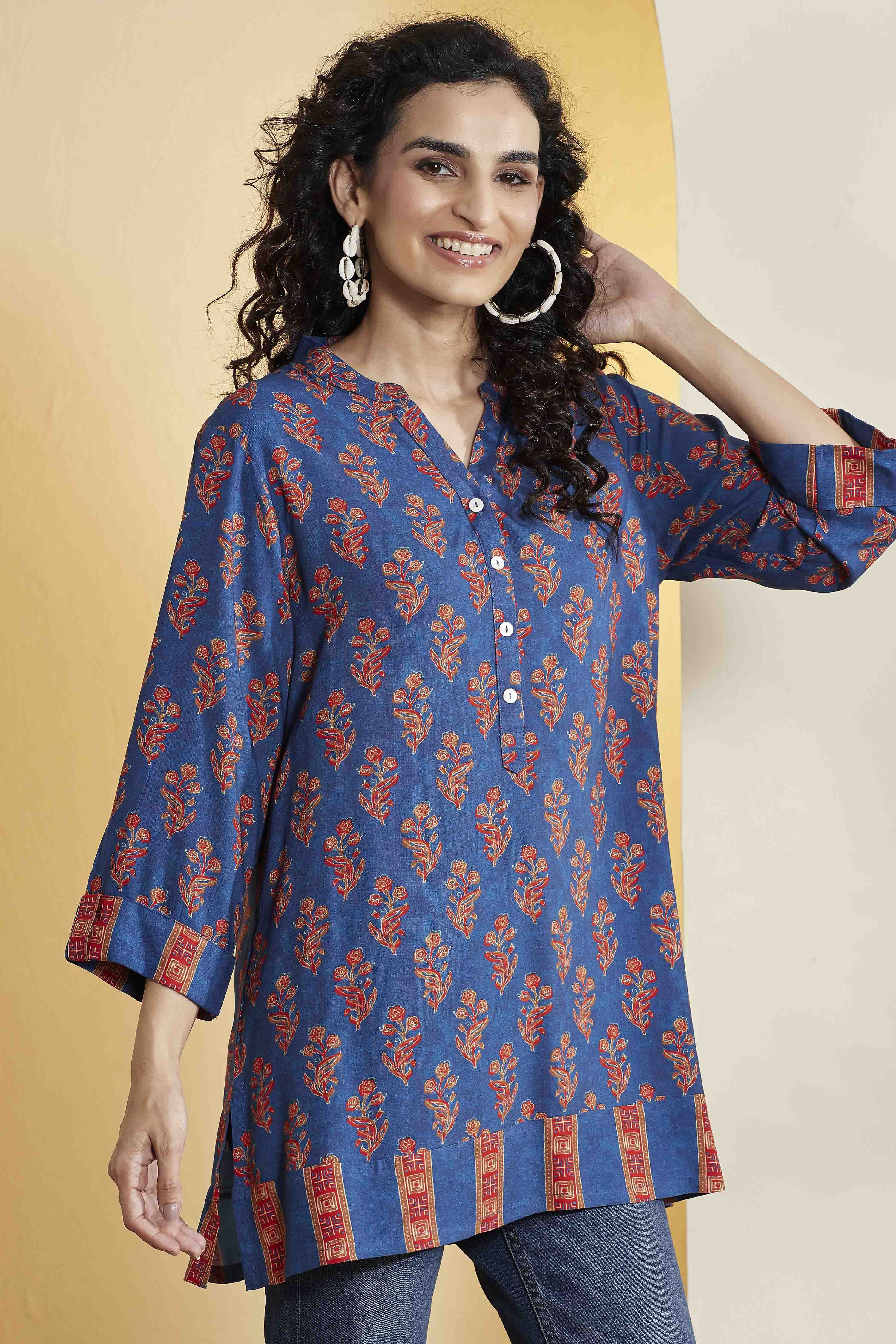 Indigo Viscose Rayon Straight Kurta image number 4