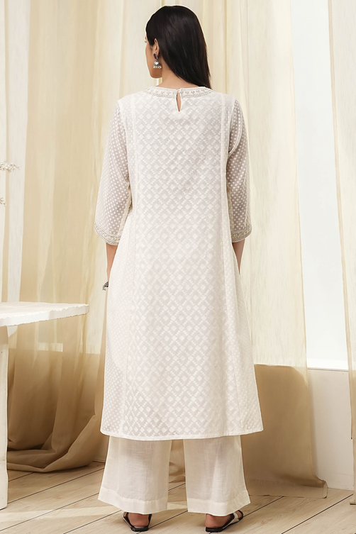 Off-White Embroidered Kalidar Suit Set image number 4