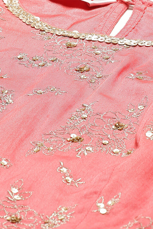 Coral Cream Poly Cotton Lehenga Set image number 1