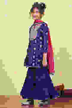 Purple Brocade Yarndyed Straight Sharara Suit Set image number 3