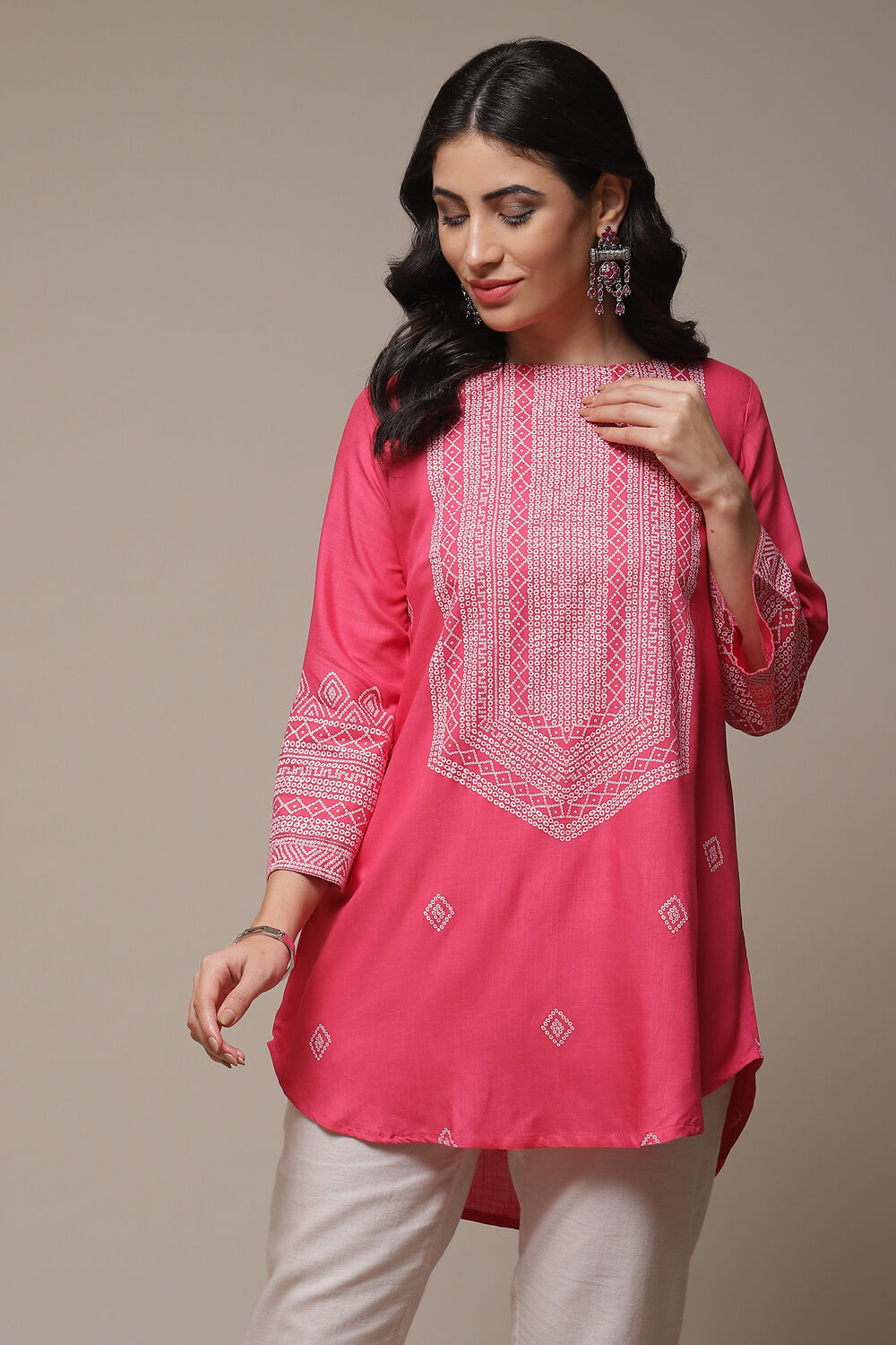 Pink Printed Short Kurta image number 1