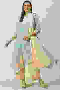 Pale Blue Printed Cotton Kalidar Suit Set image number 0