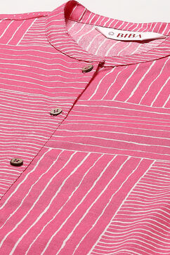 Pink Cotton Flax Narrow Kurta Pant Suit Set image number 1
