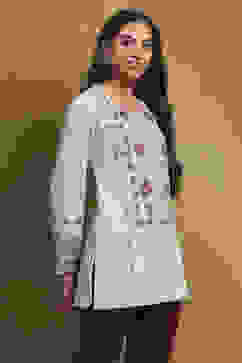 Grey Printed Winter wear Straight Short Kurta image number 4