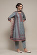 Sap Green Cotton Straight Kurta Slim Pants Suit Set image number 7