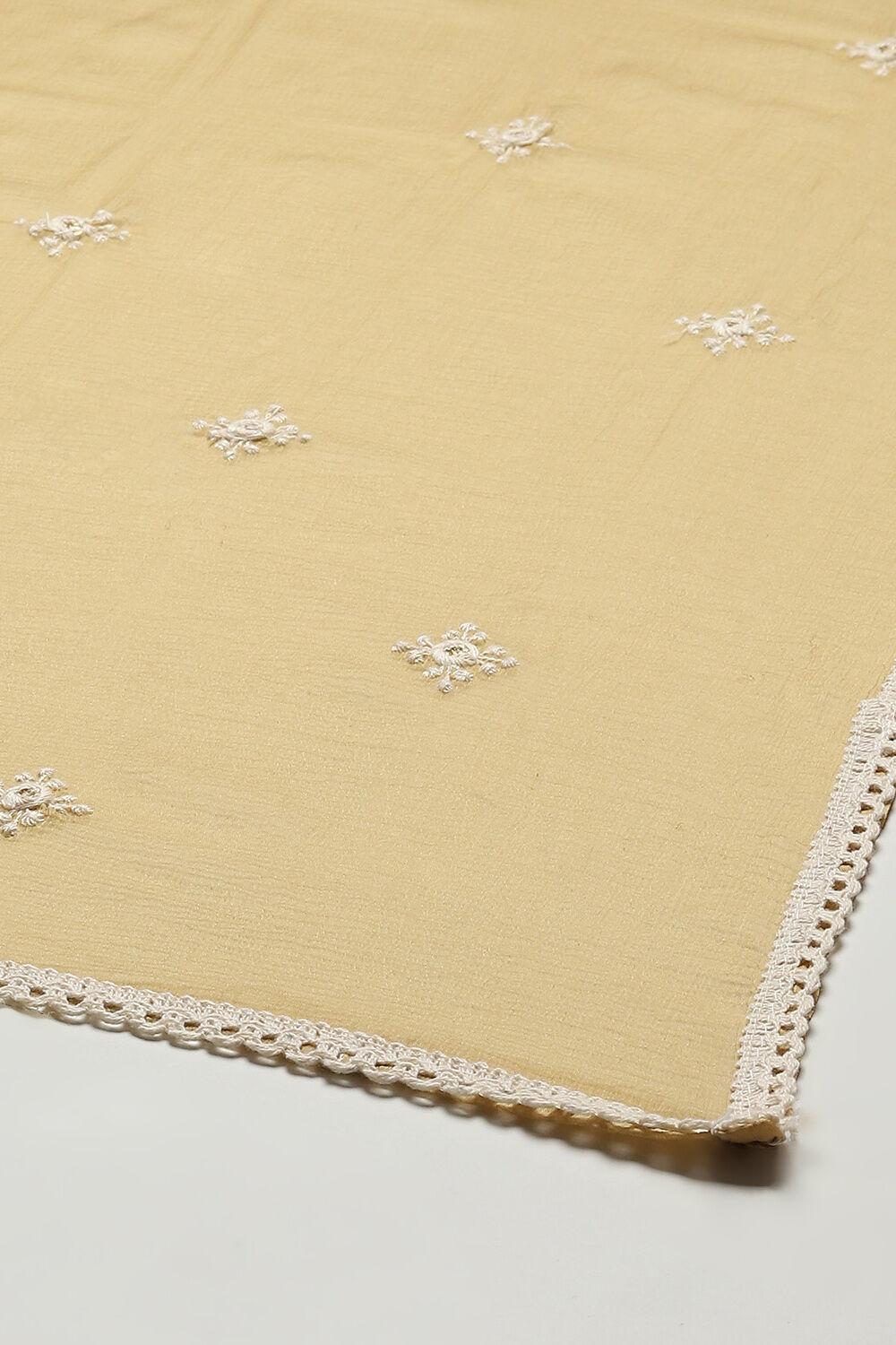 Off White Cotton Hand Embroidered Unstitched Suit Set image number 4