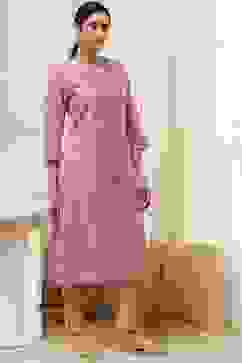 Pink Poly Cotton Straight Yarndyed Kurta image number 4