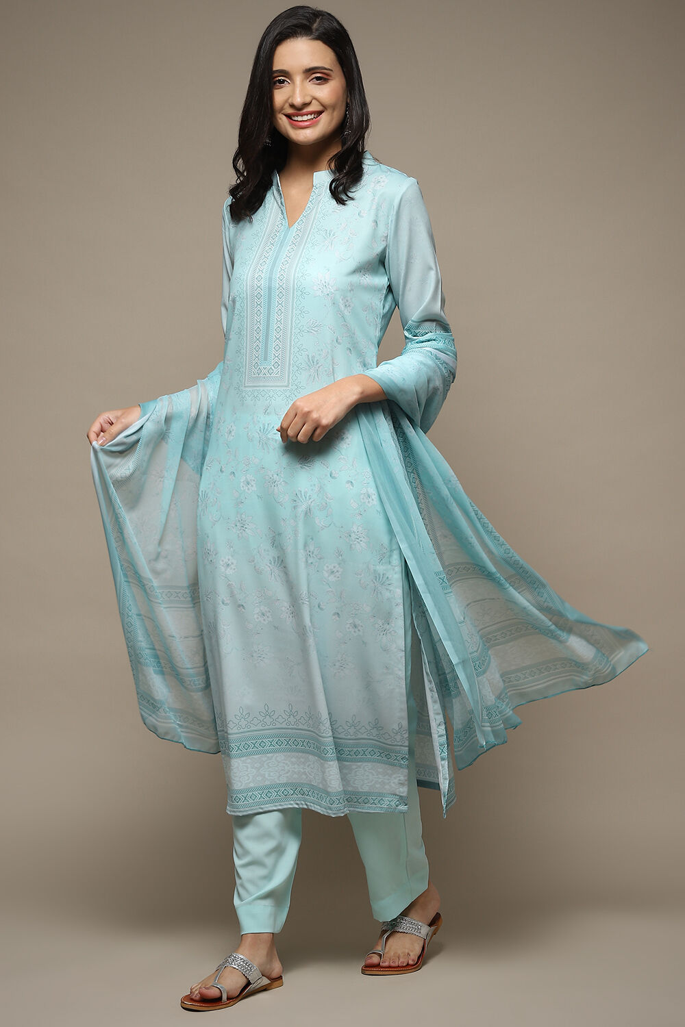 Off White Chanderi Hand Embroidered Unstitched Suit Set image number 1