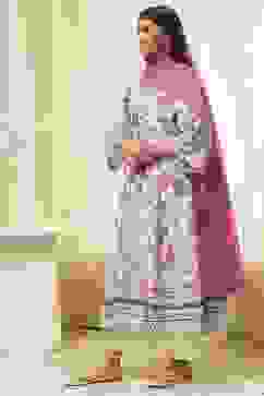 Off-White Cotton Floral Gathered Suit Set image number 3