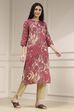 Onion Pink Cotton Printed Straight Kurta image number 4
