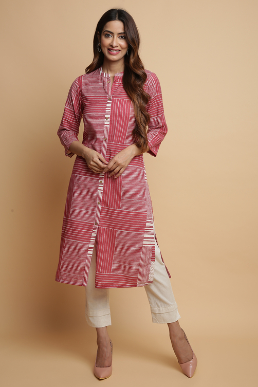 Green Cotton Blend Straight Kurta Slim Pant Suit Set image number 0