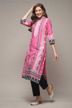 Plum Cotton Straight Printed Kurta image number 0