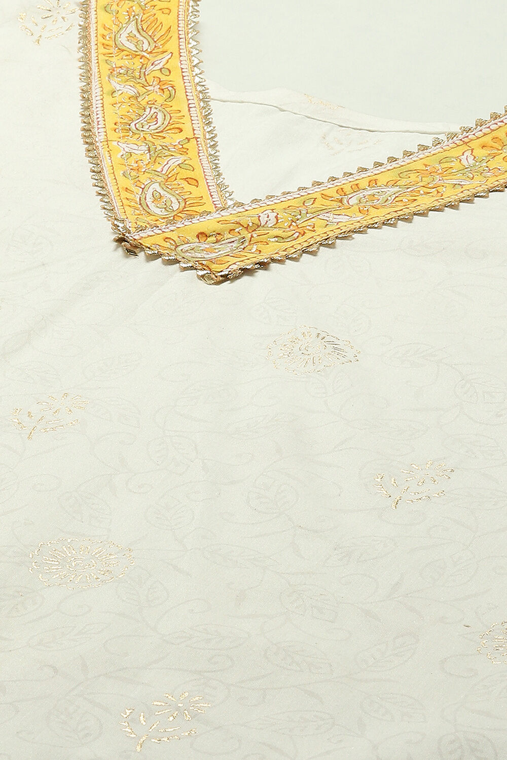 Yellow White Cotton Unstitched Suit set image number 2