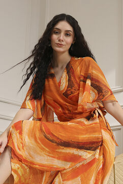 Mustard Yellow Printed Flared Dress image number 6